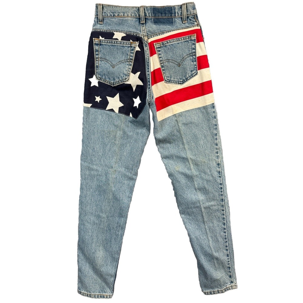 Vintage Levis 550 Jeans Womens 7L Reworked American Flag Made In USA Mom High